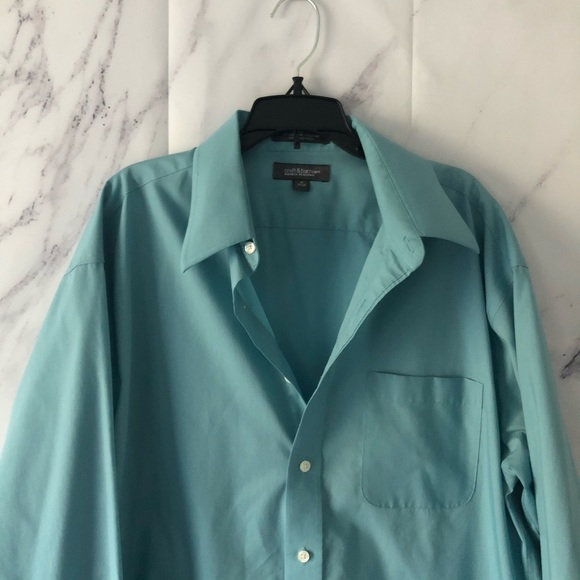 CROFT & BARROW Broadcloth Wrinkle Free Dress Shirt Teal Blue/Green - Picture 3 of 7